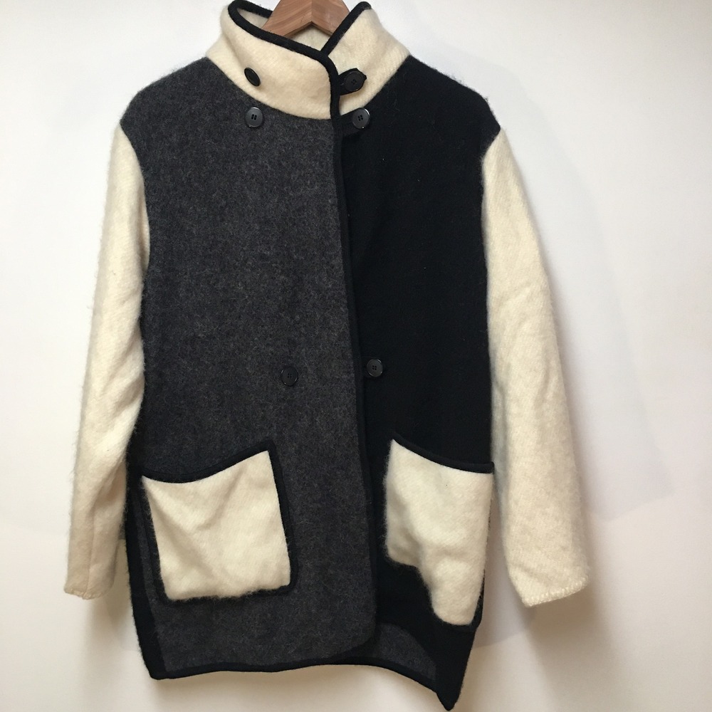 Lillunn Wool Jacket Women XS Black Grey Cream Colorblock Handcrafted Norway